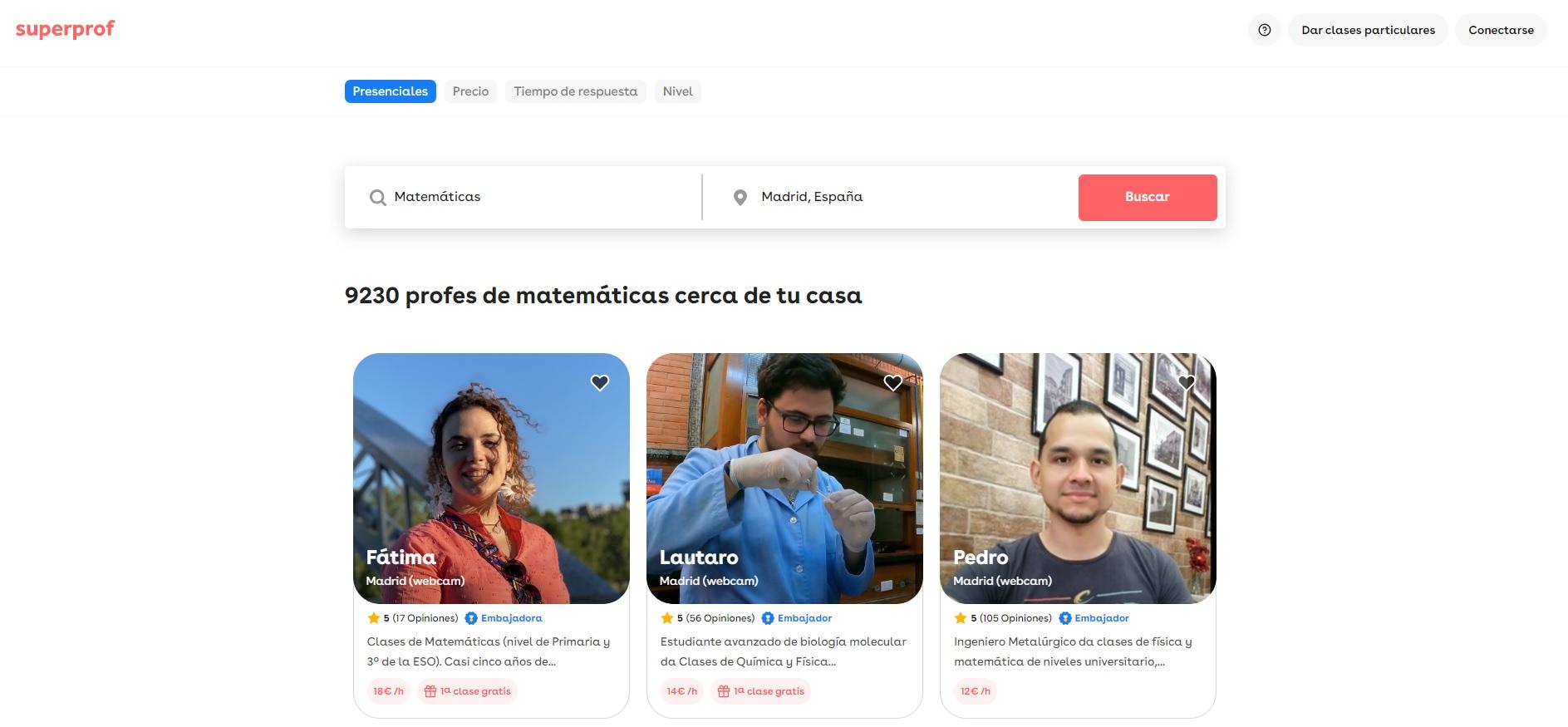 Captura de la web de Superprof.