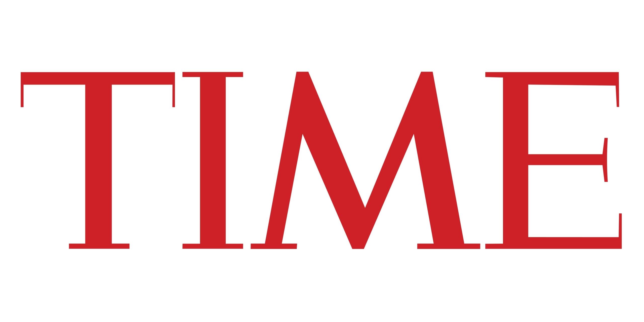 Logotipo de «TIME» en rojo y negrita, con letras mayúsculas sobre fondo blanco, que transmite una sensación de autoridad y atemporalidad, a menudo asociada a la revista.
