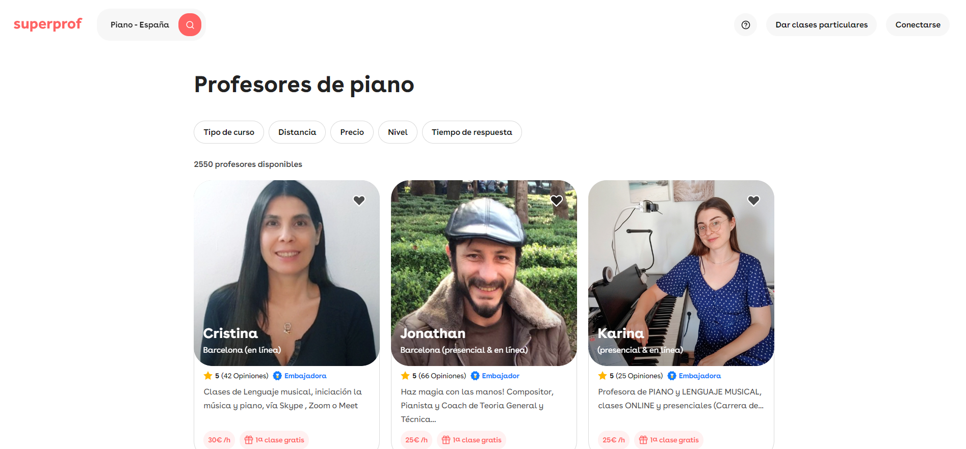 Profesores de piano.
