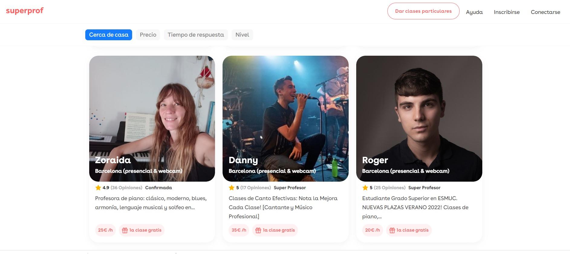 Captura de la web de Superprof.