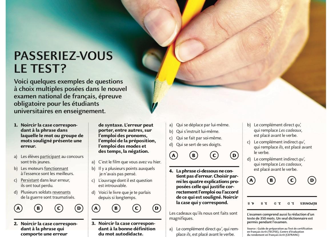 Ejercicio en una prueba de francés
