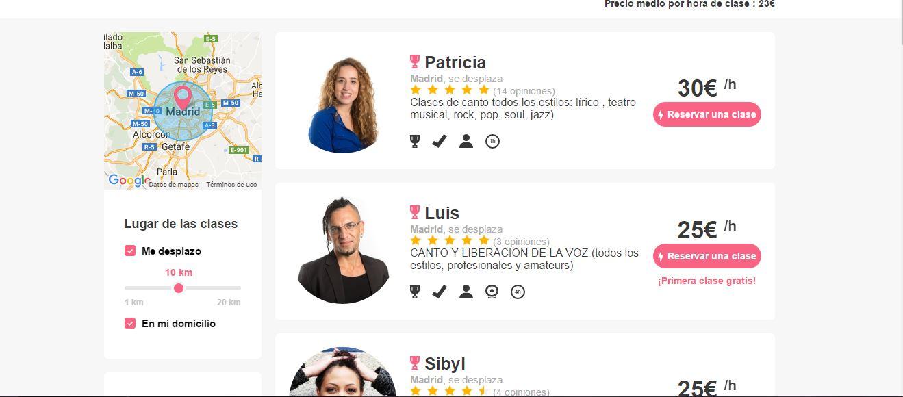 Precios de las clases de canto