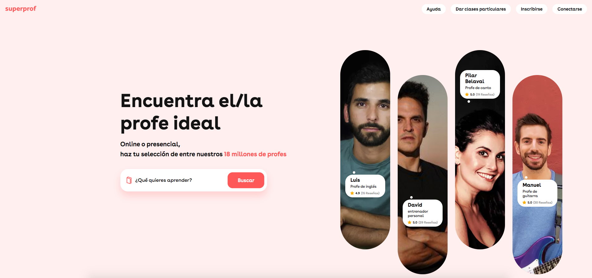 pagina de inicio de Superprof para dar clases particulares