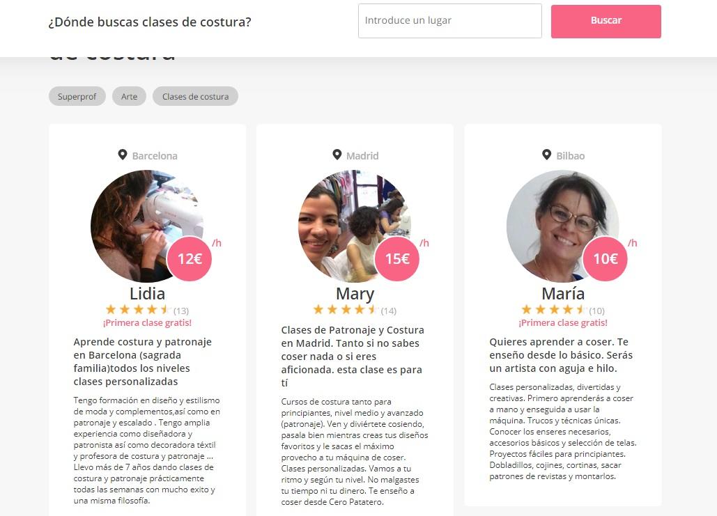 Precio de profesores particulares de costura
