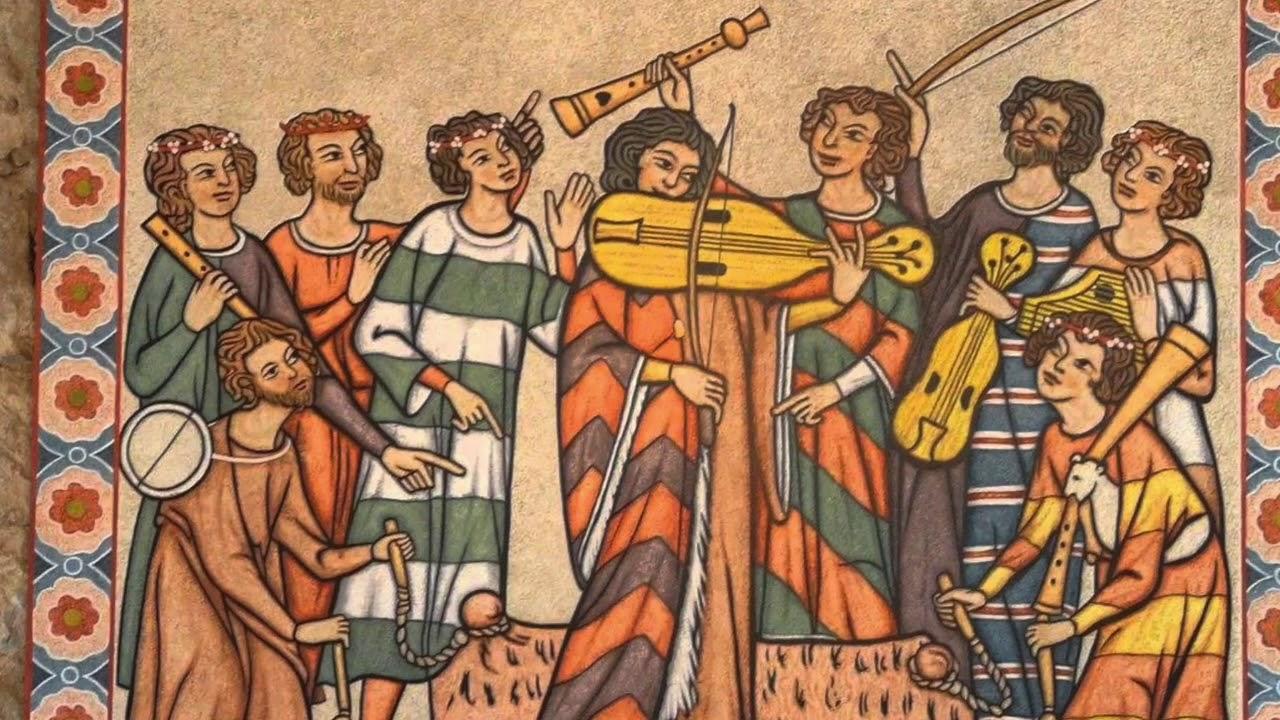 Juglares y trovadores recitando literatura española.