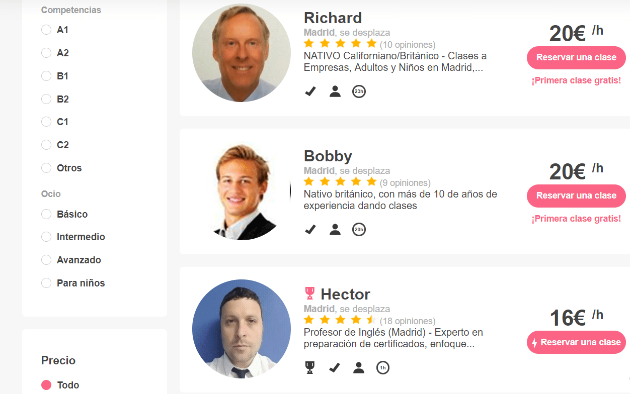 Recibir clases de inglés con un profesor nativo