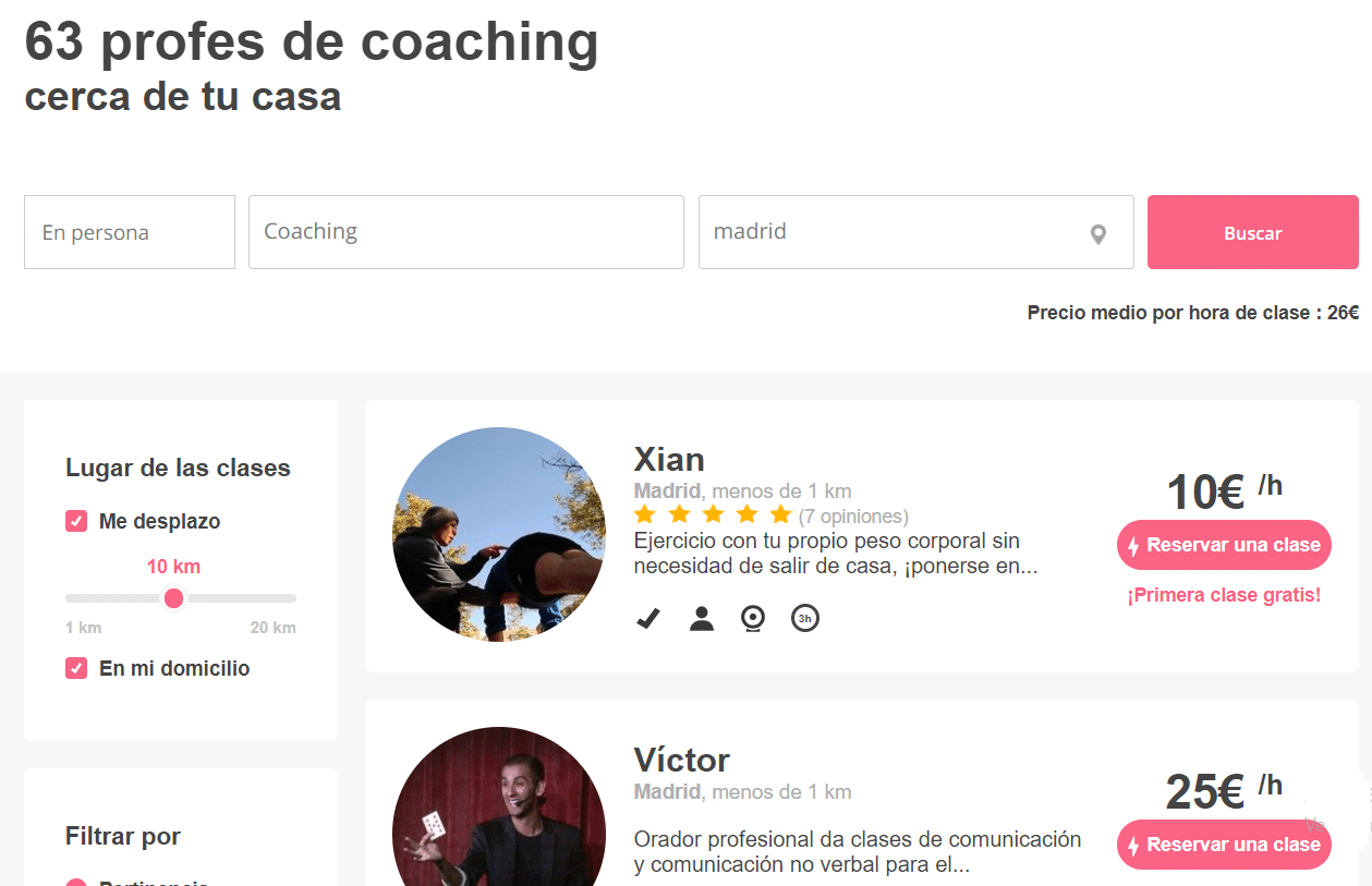 Tarifas de los coaches en Superprof