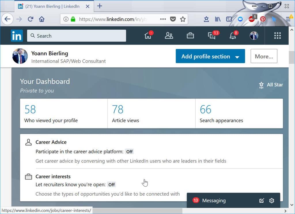 Captura de pantalla de la plataforma de linkedin