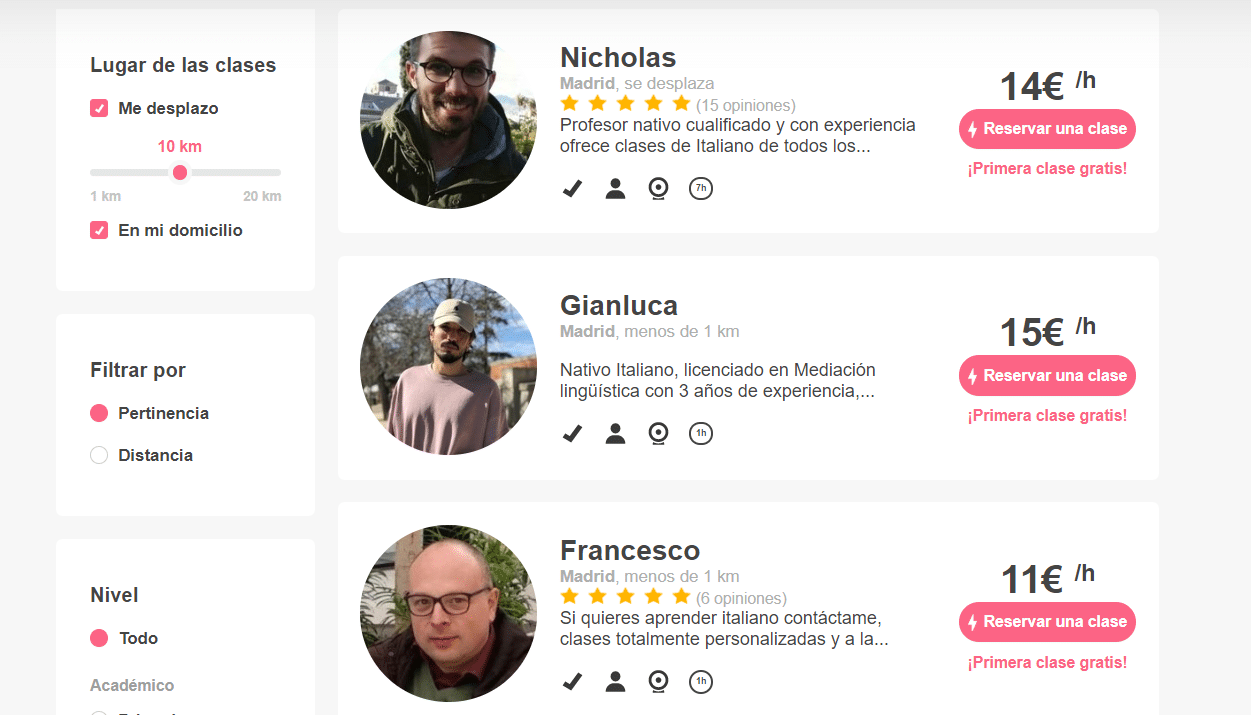 Plataformas de clases particulares de italiano