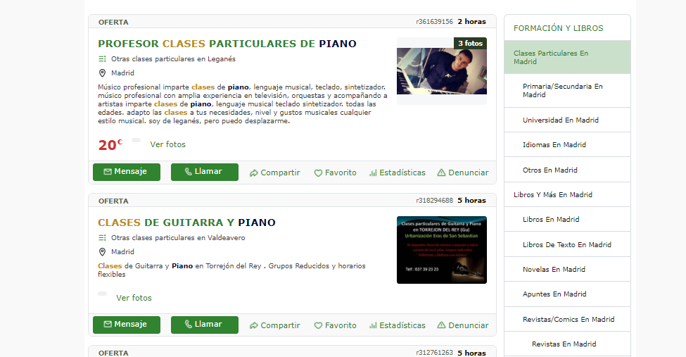 Anuncios piano internet