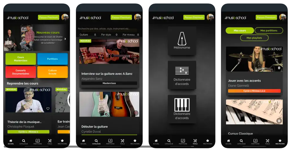 Interfaz móvil de la app imusic school
