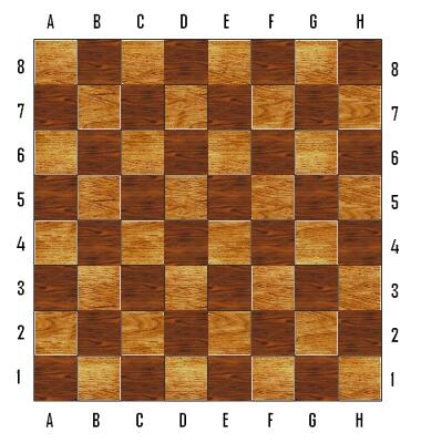 Tablero de ajedrez de madera numerado vertical y horizontalmente.