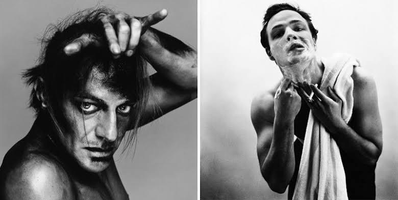 Dos retratos en blanco y negro; el de la izquierda muestra a una persona de mirada intensa y pelo revuelto, con la mano en la cabeza. El de la derecha muestra a una persona afeitándose, con una toalla sobre el hombro y la mirada dirigida hacia arriba.