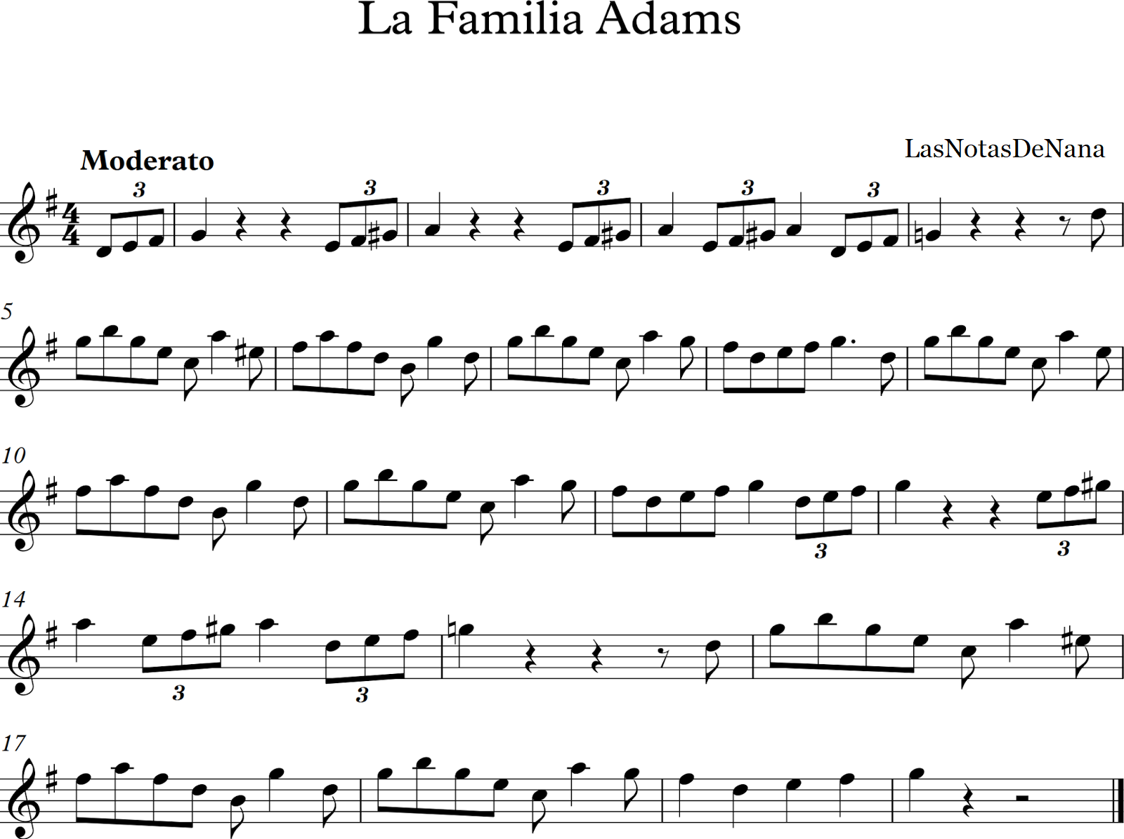 Partitura intro Familia Addams.