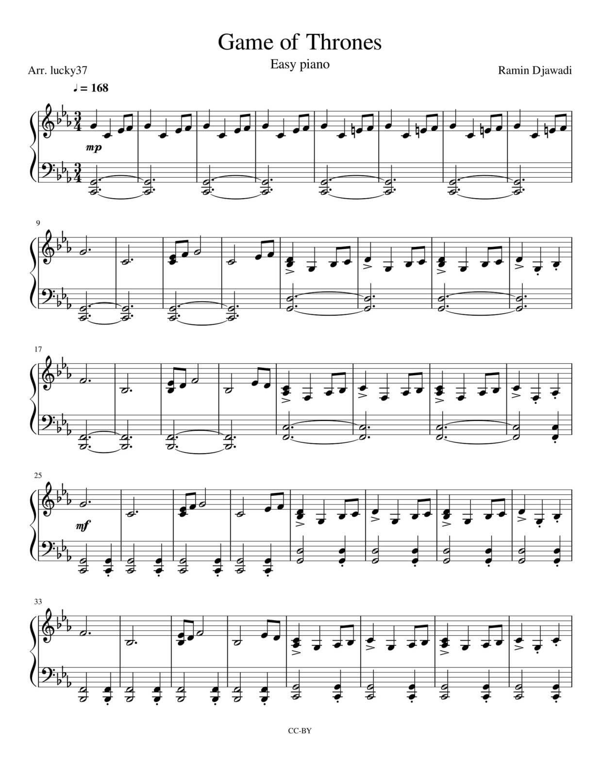 Partitura de Juego de Tronos, primera parte
