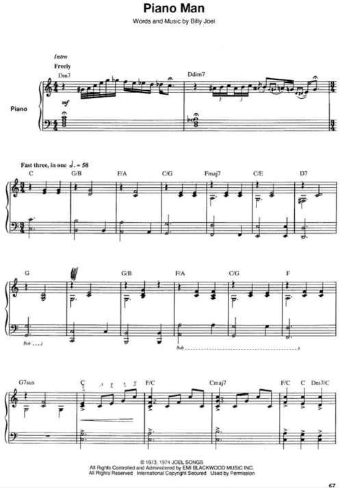 Partitura de Piano Man, primera hoja