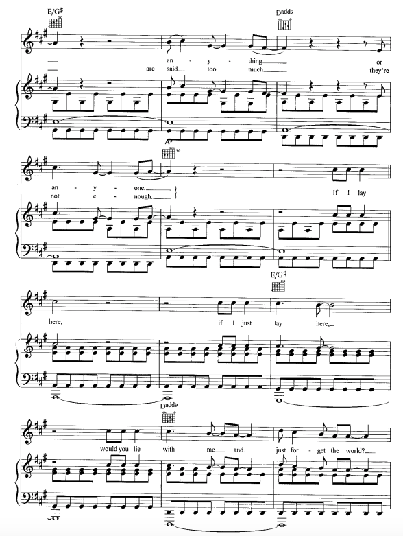 segunda parte de partitura de piano Chasing Cars de Snow Patrol
