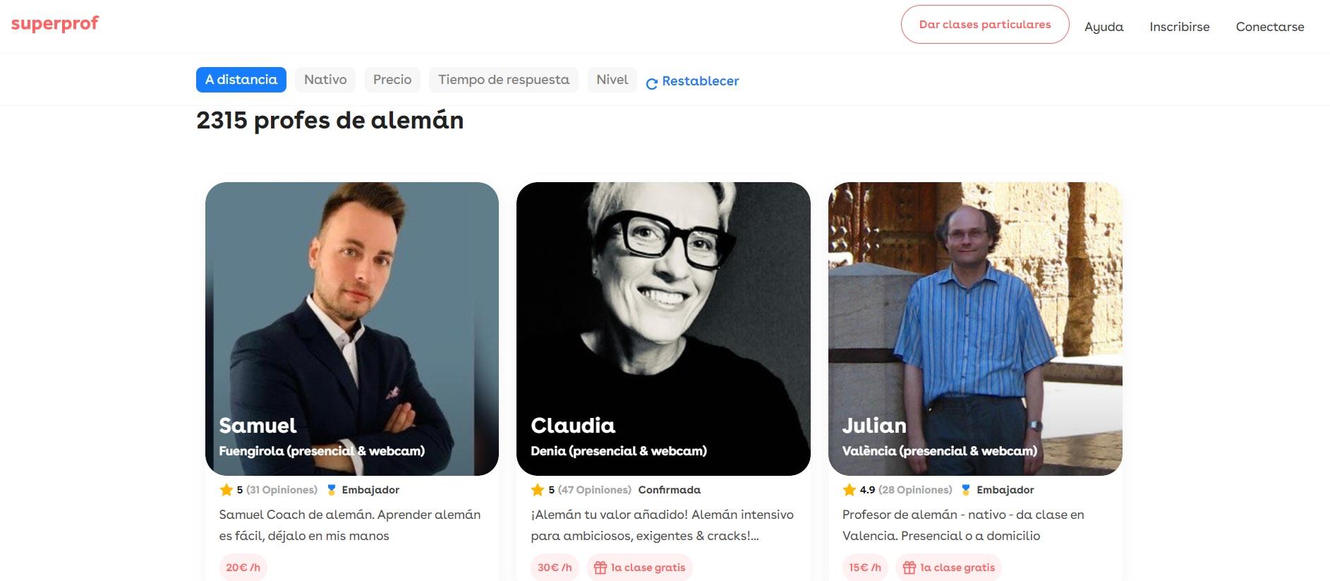 Página web de Superprof.