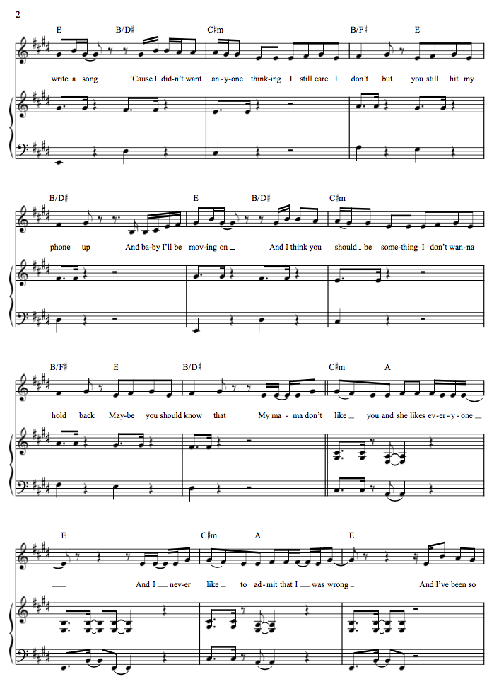 Segunda parte Partitura de piano Love Yourself de Justin Bieber