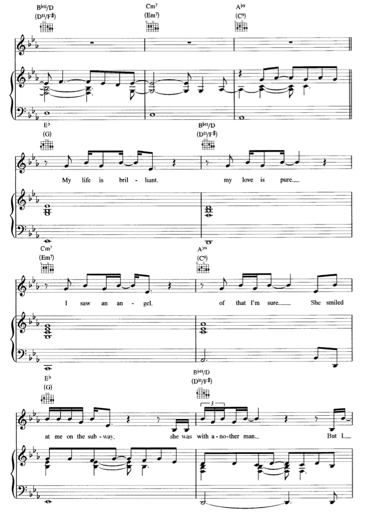 segunda parte notas piano You’re Beautiful de James Blunt