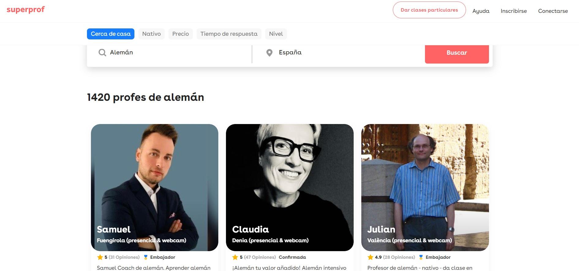 Captura de la web de Superprof.
