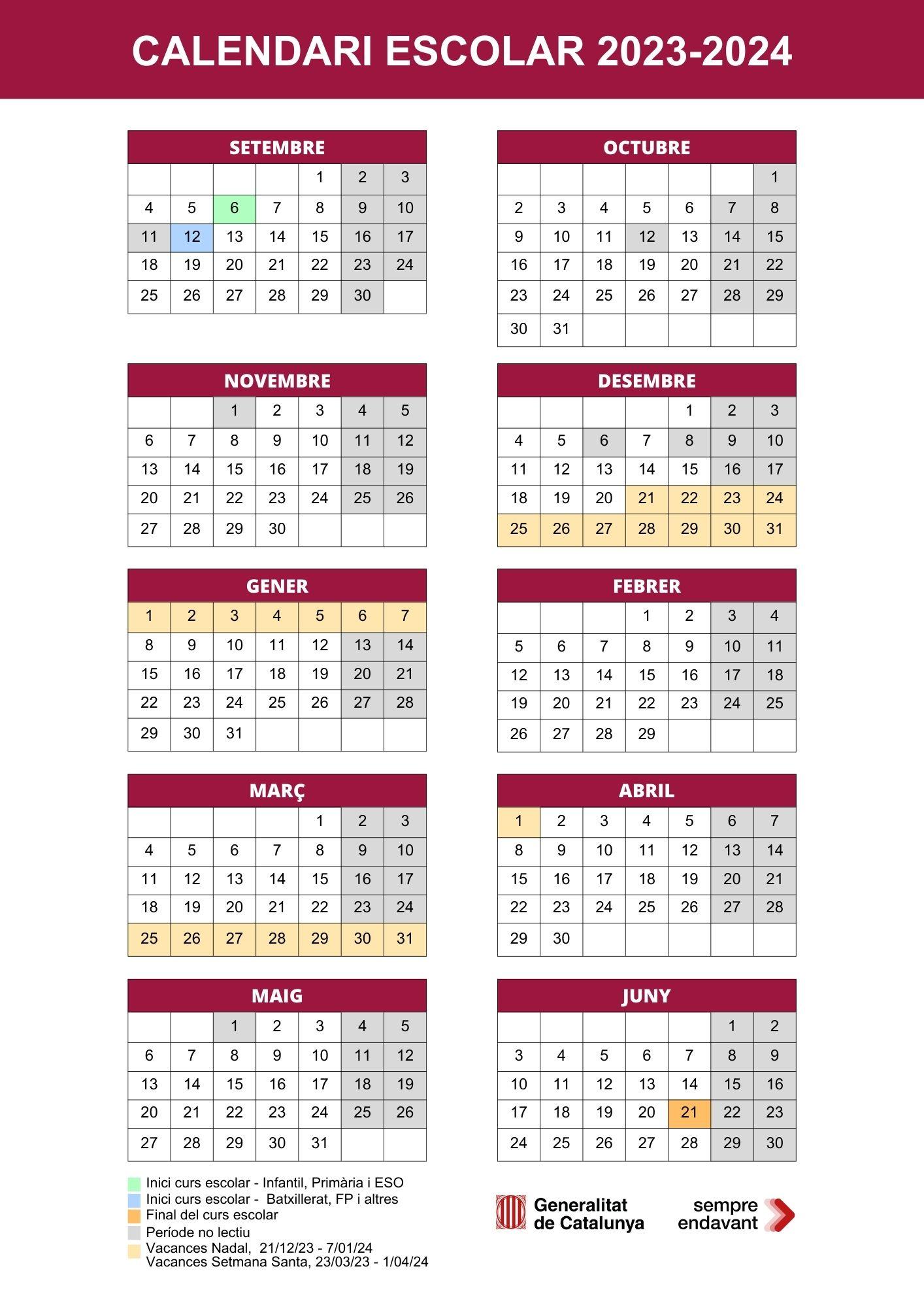 calendario escolar Catalunya 2023