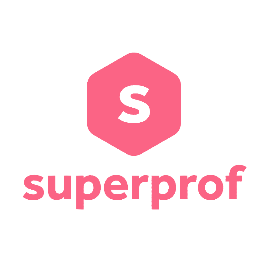Logotipo rosa que muestra un hexágono con una «S» blanca en su interior, situado encima de la palabra «superprof» en minúsculas. El diseño es sencillo y moderno.