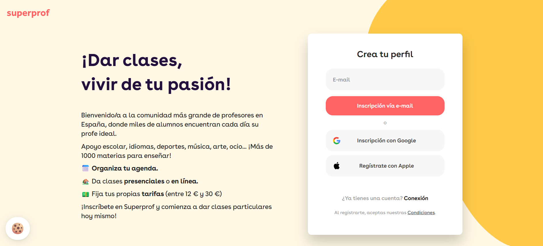 Página de registro de Superprof España