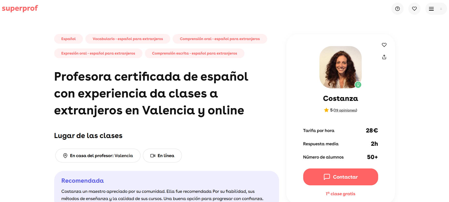 Ejemplo de anuncio de clases particulares