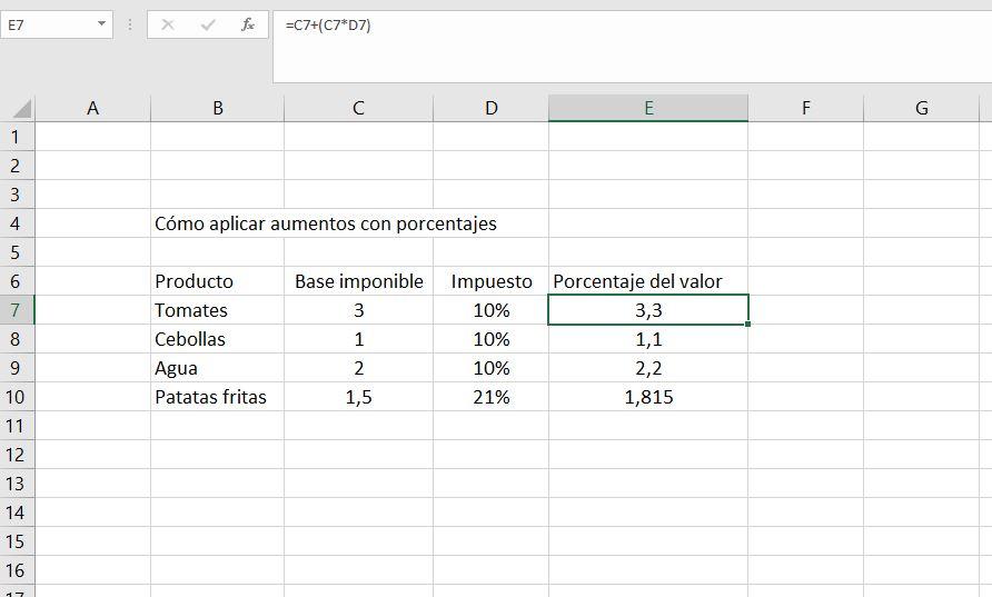 como sumar un porcentaje en excel