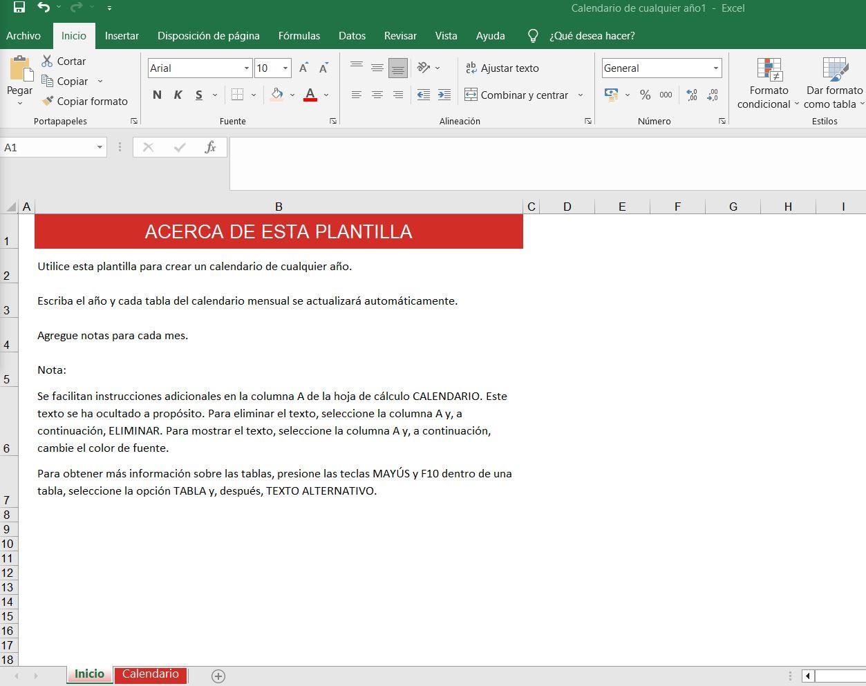 usar plantillas de calendario para excel
