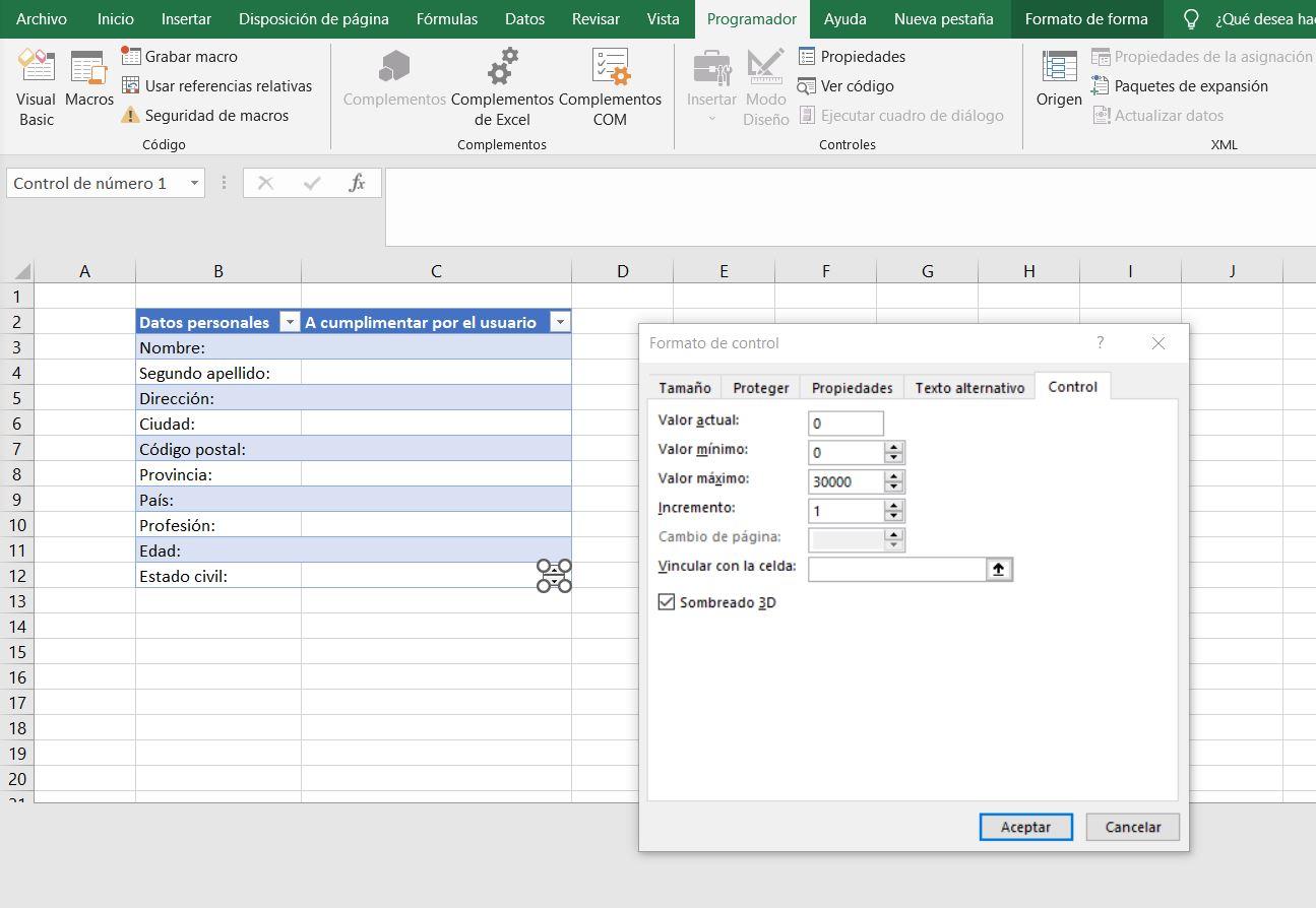 Formularios en excel