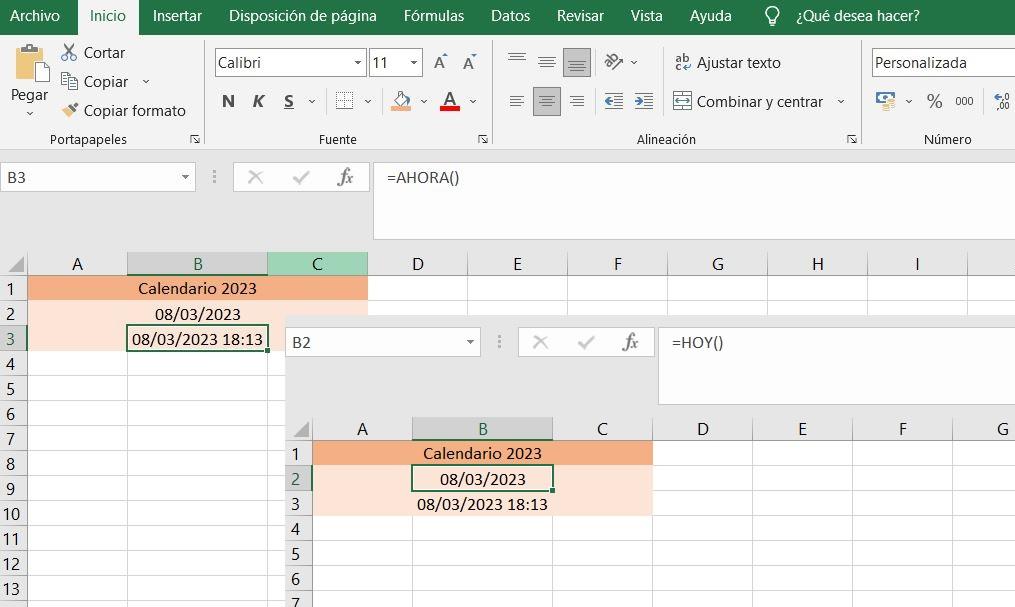 Funciones en calendarios de Excel