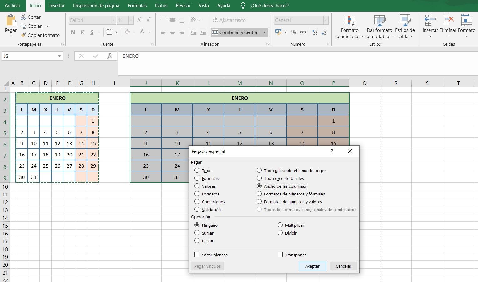 calendario excel