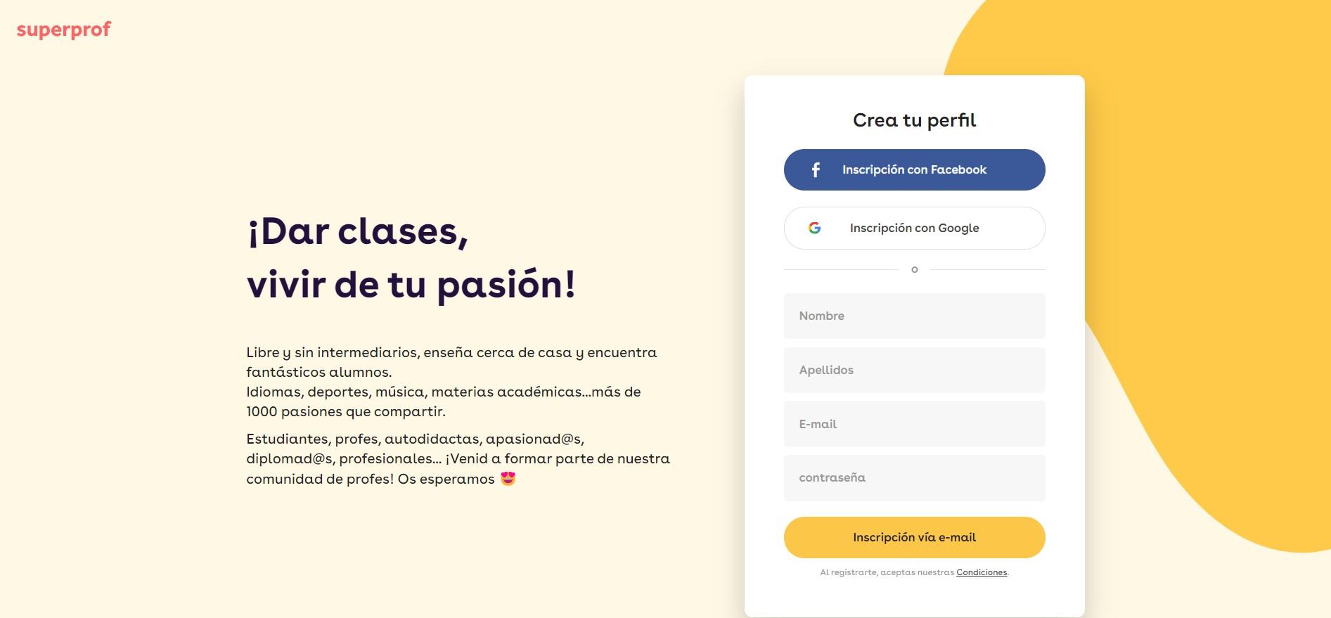 Página de inscripción de SP.