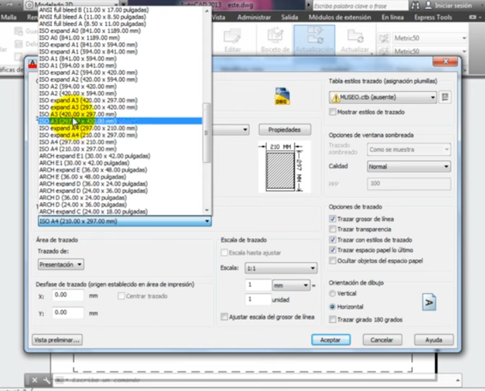Seleccionar tamaños en AutoCAD