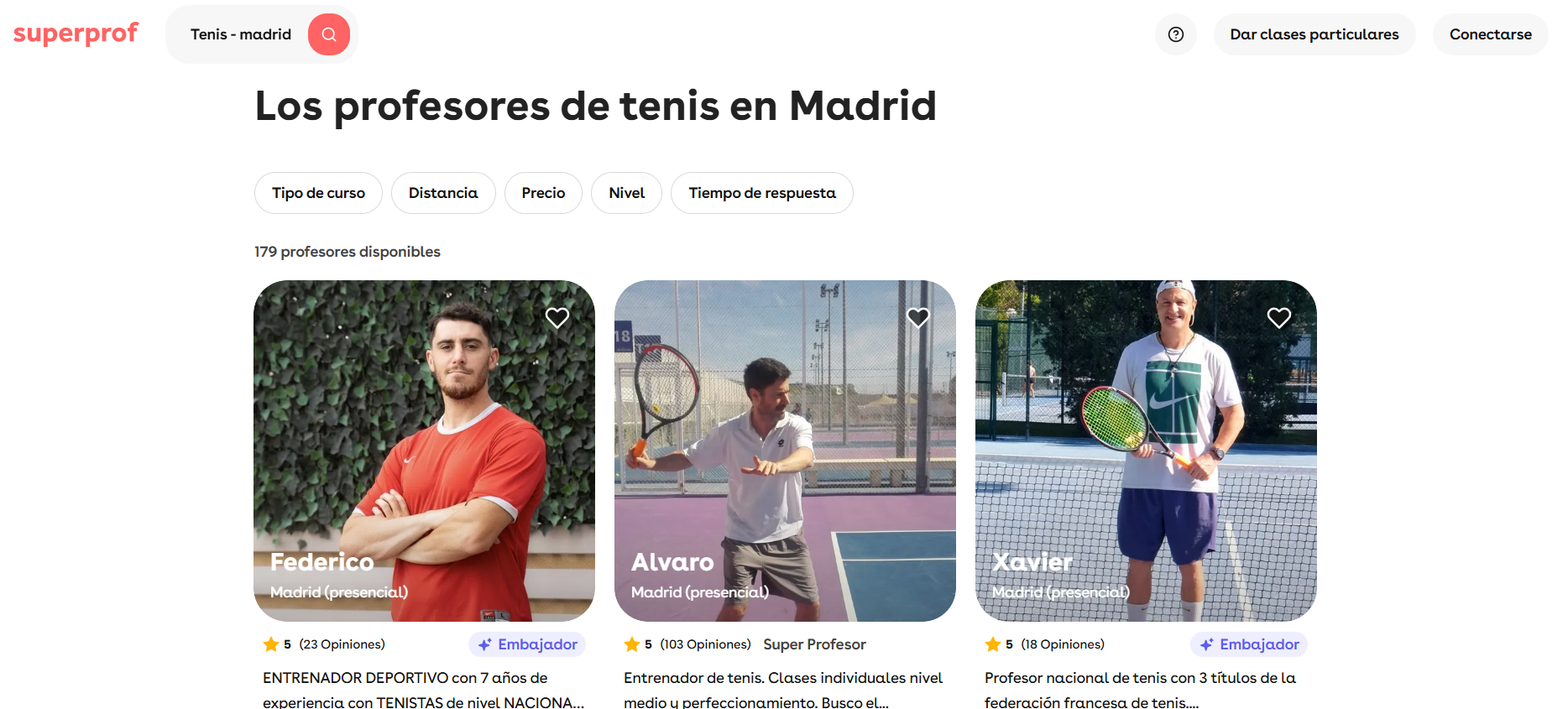 Profesores de tenis de Superprof.