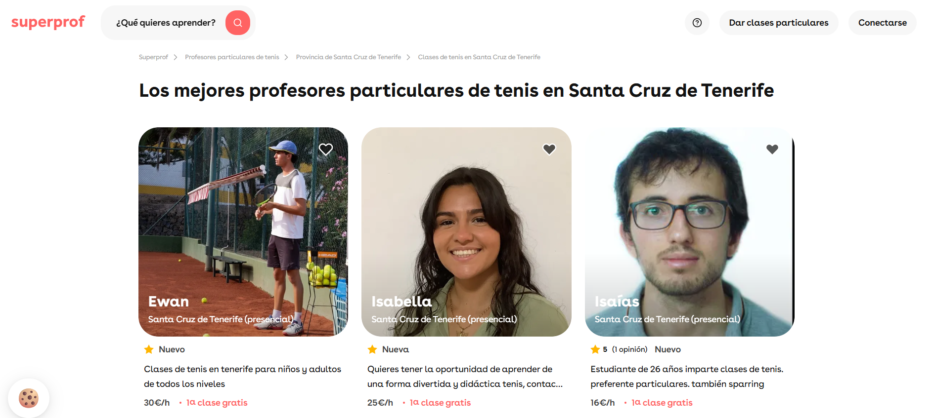 Profesores de tenis disponibles en la plataforma de Superprof.