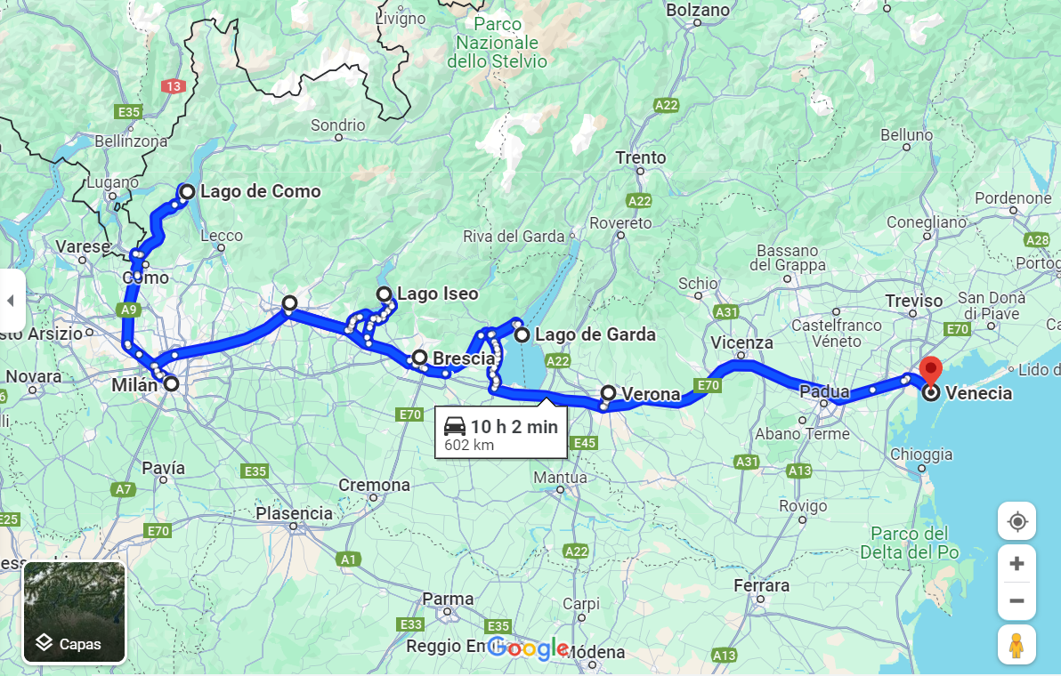 ruta en coche por el norte de italia