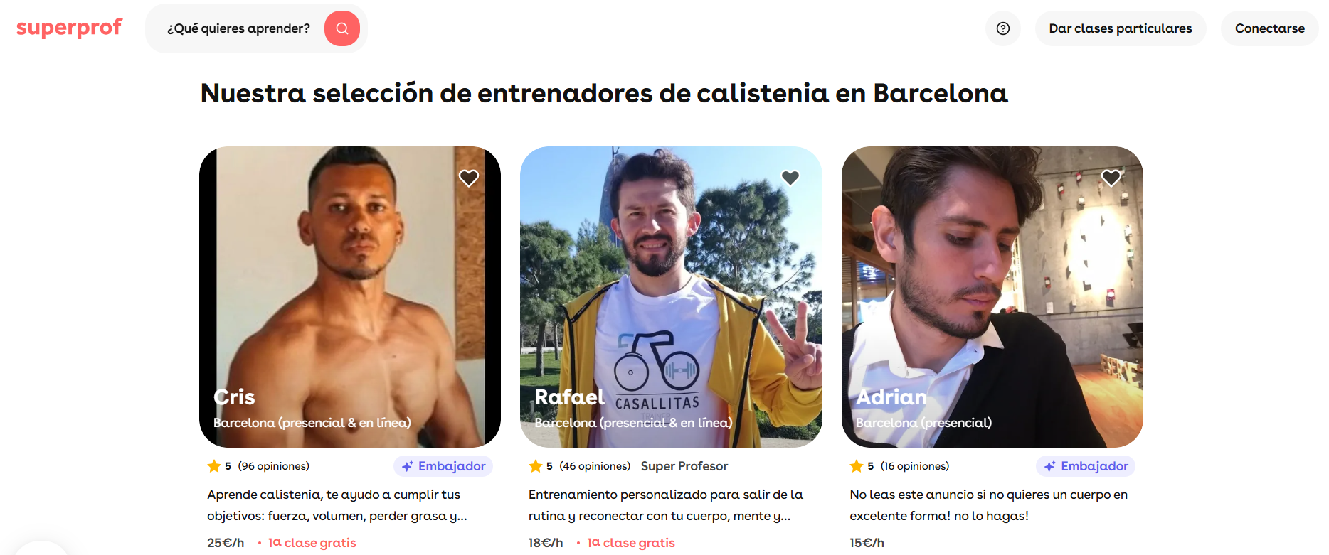 Profesor de calistenia disponibles en la plataforma de Superprof.