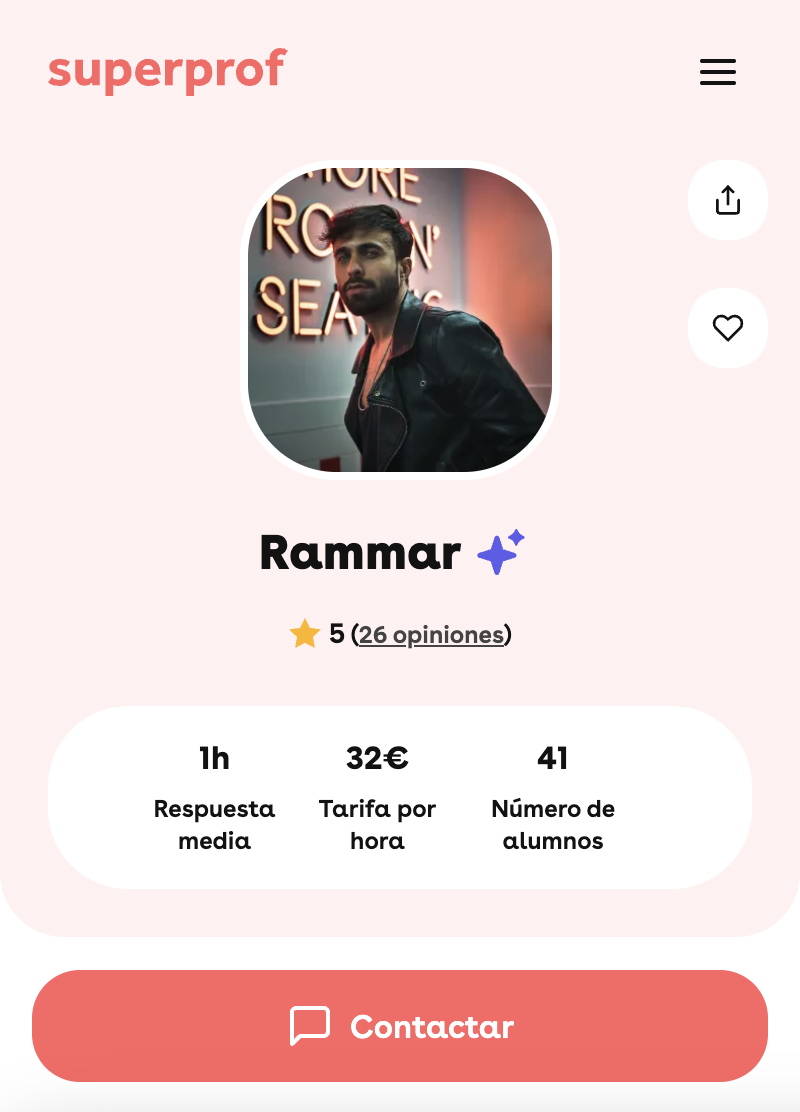 captura de pantalla de perfil en la página de Superprof.