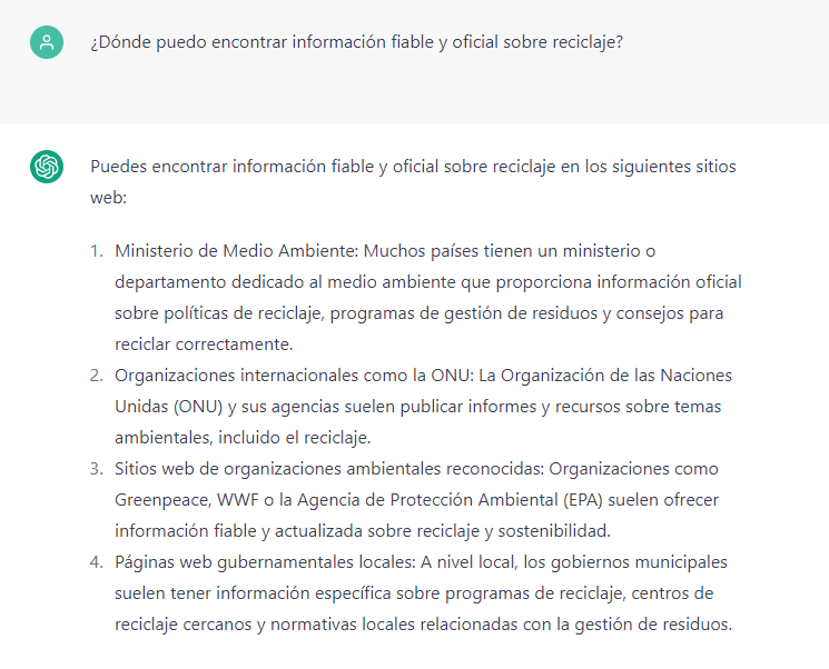 pregunta al chat gpt por reciclaje