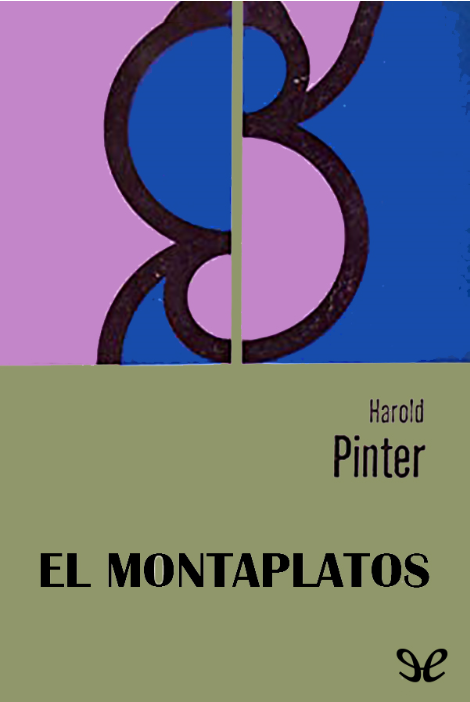 Portada del libro «El Montaplatos», de Harold Pinter, con un diseño abstracto de curvas negras sobre fondos rosa y azul, sobre una sección verde con texto.