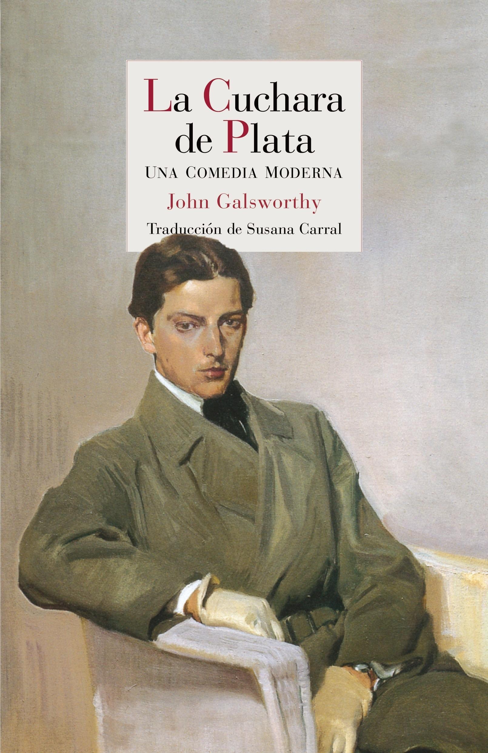 Portada de «La Cuchara de Plata» en la que aparece un hombre serio vestido con traje sentado en una silla. El fondo tiene colores suaves y apagados, lo que transmite un tono formal.