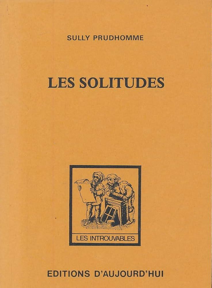 Portada naranja con el título «Les Solitudes» y el nombre del autor «Sully Prudhomme» en texto negro. Incluye una ilustración de dos figuras leyendo.