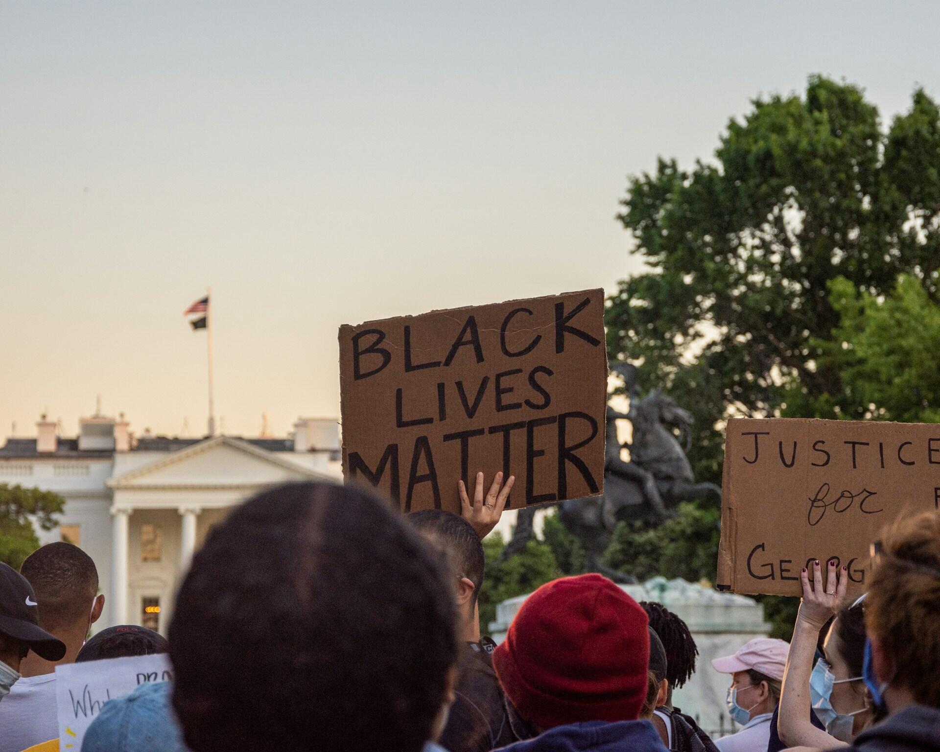 Manifestantes con carteles de «Black Lives Matter» frente a la Casa Blanca.