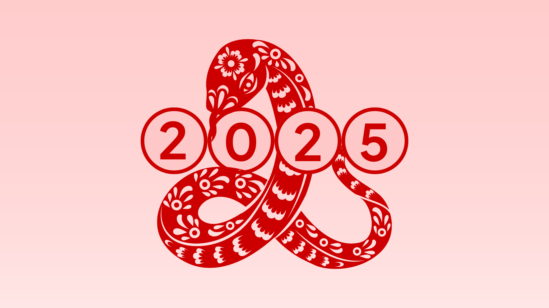 Números «2025» rojos con motivos florales sobre fondo rosa.