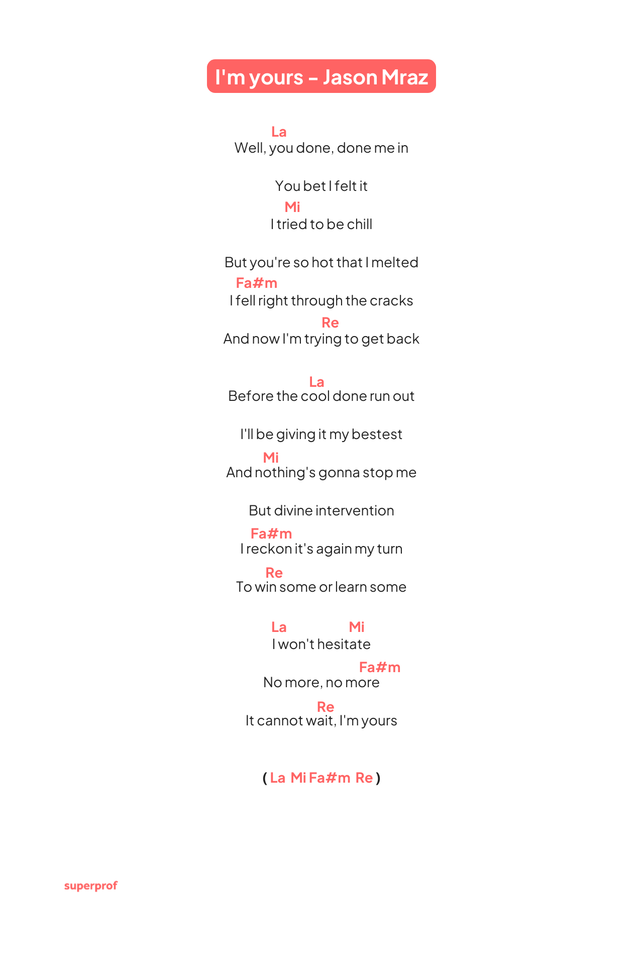 Extracto de la letra de «I'm Yours» de Jason Mraz, con coloridas notas musicales y cambios de tonalidad para una vibrante sensación musical.