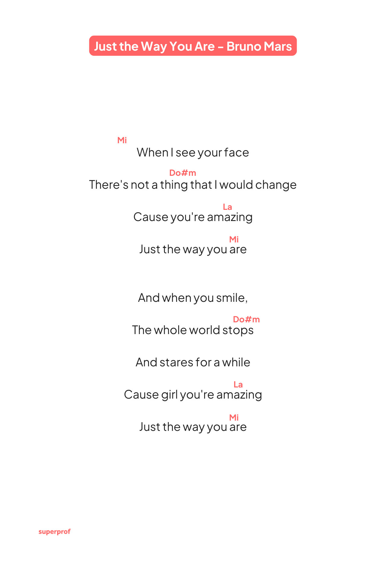 Letra de «Just the Way You Are» de Bruno Mars, en la que se destacan los temas del amor y el aprecio por la belleza natural de alguien.