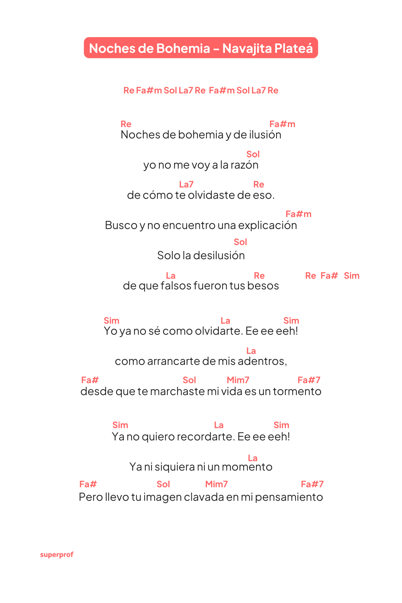 Letra de «Noches de Bohemia» de Navajita Plateá, con acordes de guitarra y temas de amor y desengaño.